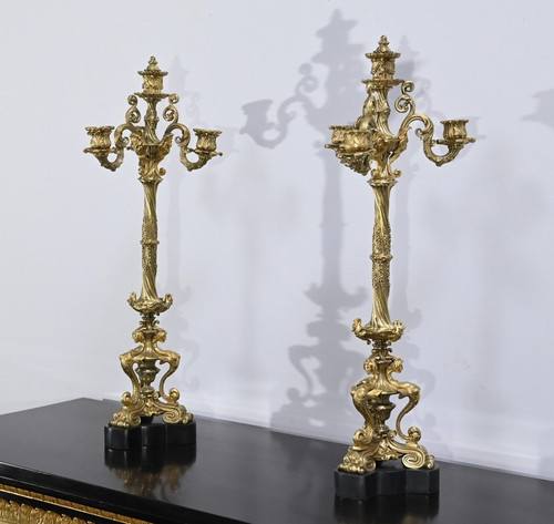 Coppia di Candelabri in Bronzo Dorato, Periodo Restauro – Inizio XIX Secolo