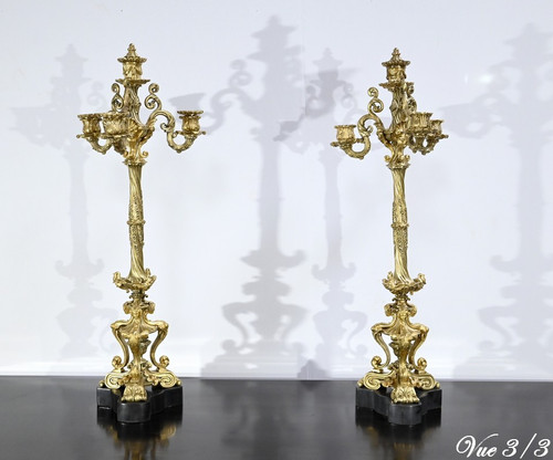 Coppia di Candelabri in Bronzo Dorato, Periodo Restauro – Inizio XIX Secolo