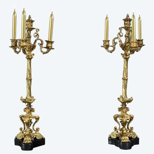Coppia di Candelabri in Bronzo Dorato, Periodo Restauro – Inizio XIX Secolo