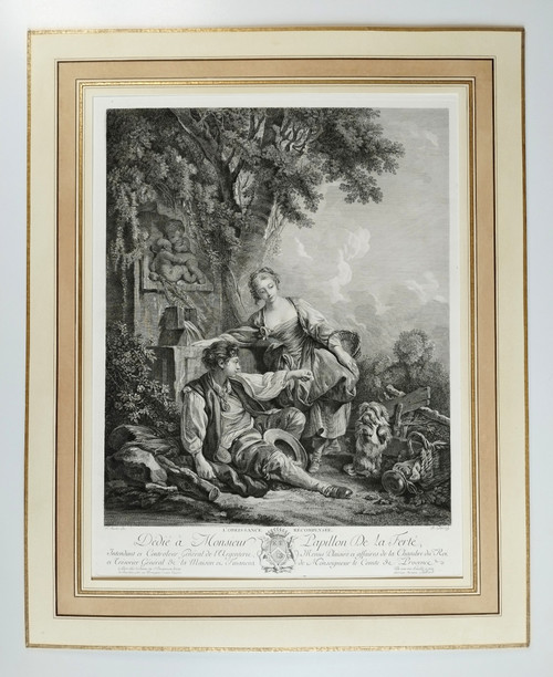 l'Obéissance Récompensée Gravure d'Après François Boucher 
