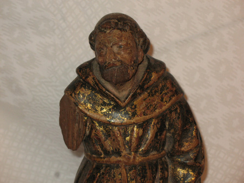Sculpture en bois doré époque 17ème représentant un moine
