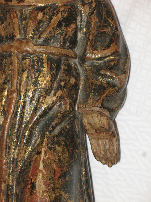 Sculpture en bois doré époque 17ème représentant un moine