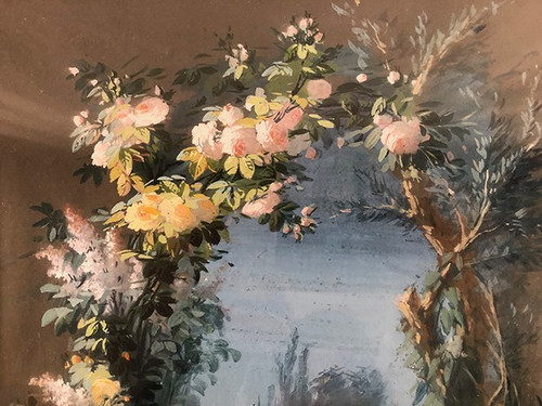 Augusto Bertrix. Coppia di gouaches incorniciate sotto vetro datate 1854