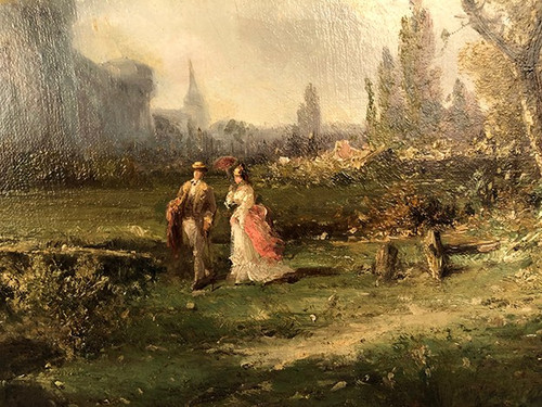 Pair of oils on canvas, 19th century animated landscapes