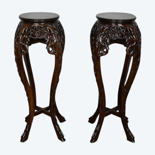 Pair of Large Asian Rosewood Bolsters – 20th Century