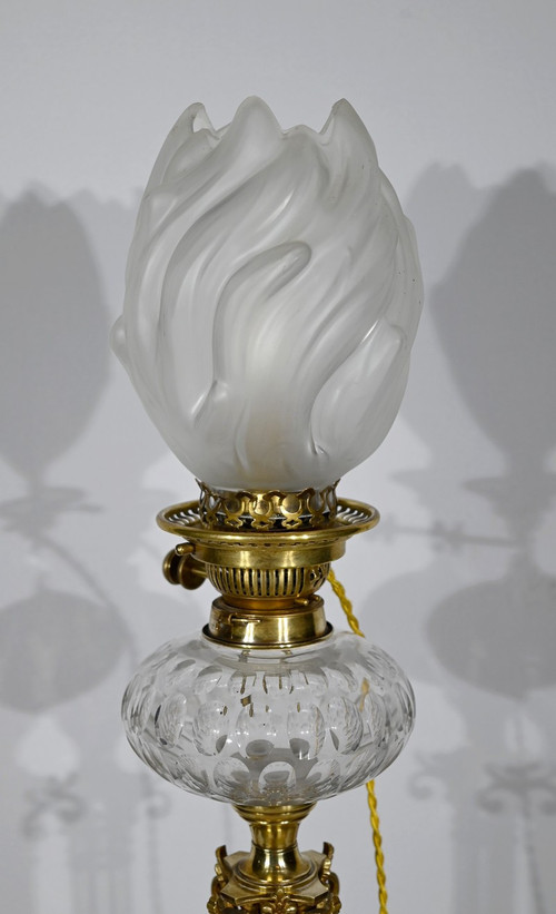 Importante Lampada ad Olio Elettrificata in Ottone e Onice – Fine XIX Secolo