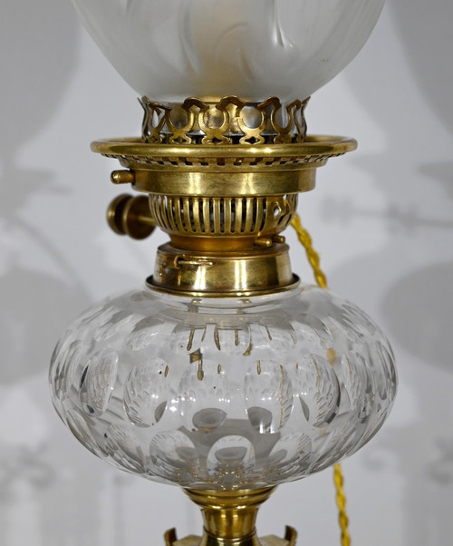 Importante Lampada ad Olio Elettrificata in Ottone e Onice – Fine XIX Secolo