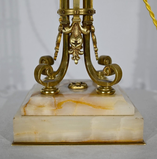 Importante Lampada ad Olio Elettrificata in Ottone e Onice – Fine XIX Secolo