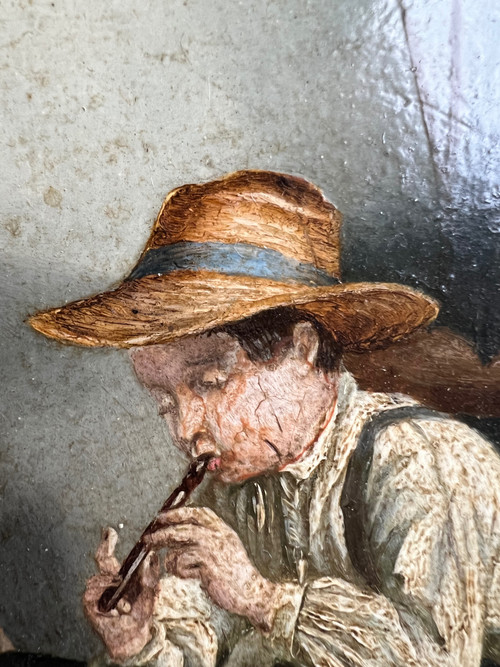 Tableau peinture huile scene de musique par Cox d'après Pierre Edouard Freres 