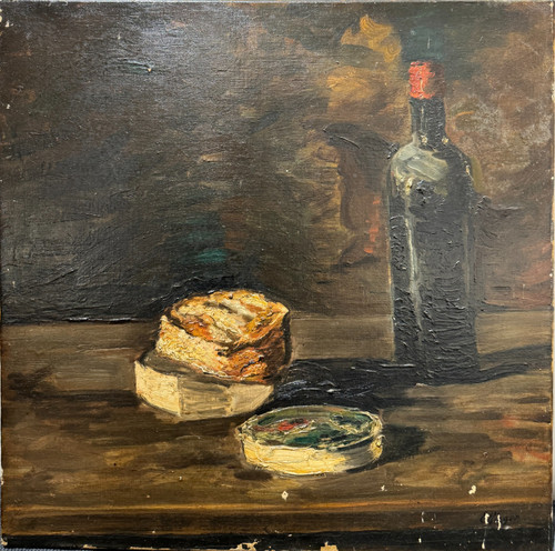 Léon Jules Effinger (1892-1967) - Nature Morte Au Fromage Et à La Bouteille De Vin, Circa 1920