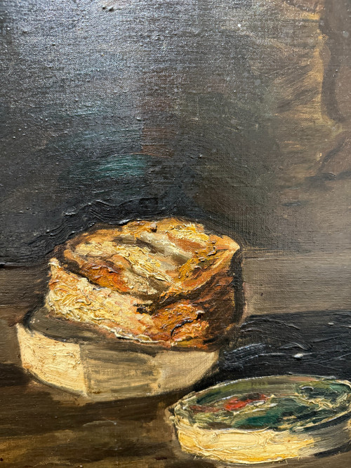 Léon Jules Effinger (1892-1967) - Nature Morte Au Fromage Et à La Bouteille De Vin, Circa 1920