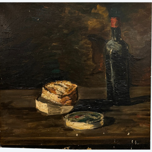 Léon Jules Effinger (1892-1967) - Nature Morte Au Fromage Et à La Bouteille De Vin, Circa 1920