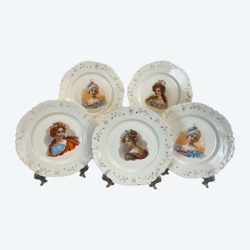 Set of Havilland porcelain plates decorated with women