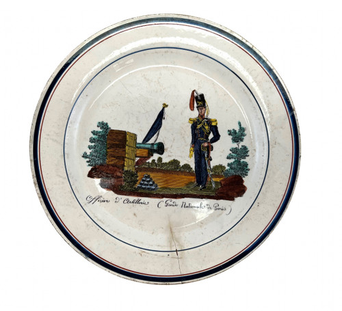 Ensemble de 6 assiettes empire Napoleon sur la Garde Nationale de Paris militaria par Creil Montereau