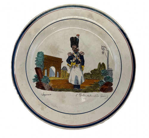 Ensemble de 6 assiettes empire Napoleon sur la Garde Nationale de Paris militaria par Creil Montereau