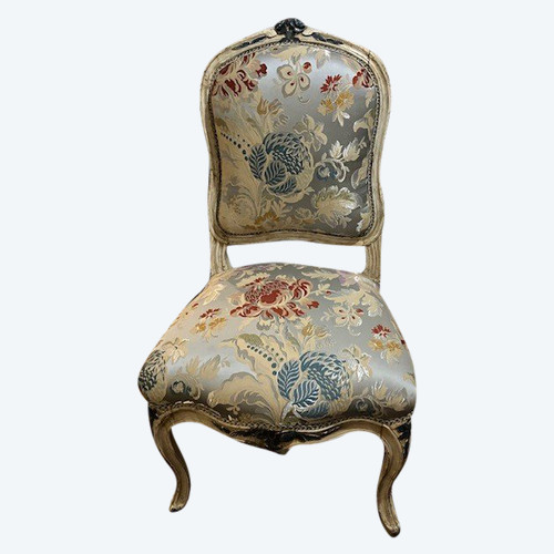 Ravissante chaise de salon en hêtre laqué d'époque Louis XV attribuée à Jacques-Pierre Letellier 