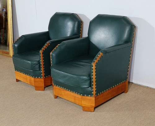Pair of Art Deco Armchairs in Solid Cherry – 1st part of the 20th century