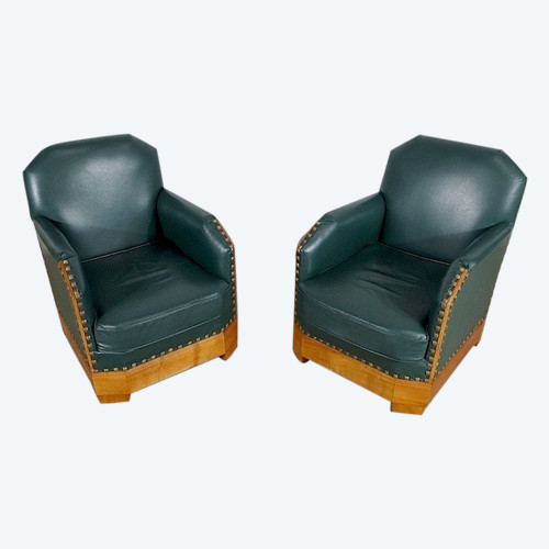 Pair of Art Deco Armchairs in Solid Cherry – 1st part of the 20th century
