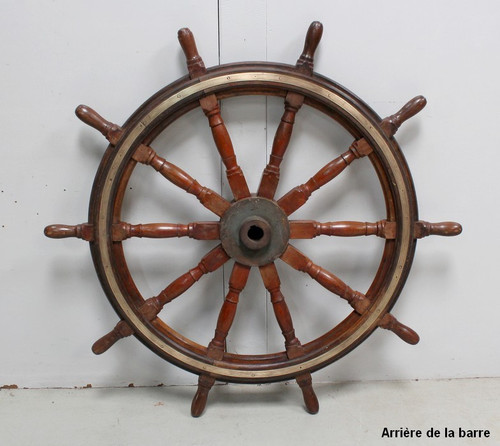 Timone a ruota per barca in teak – Inizio XX secolo