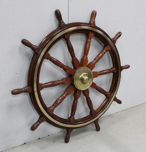 Timone a ruota per barca in teak – Inizio XX secolo