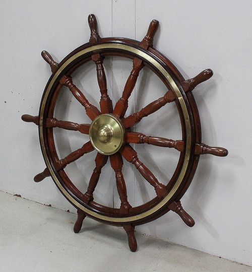 Timone a ruota per barca in teak – Inizio XX secolo