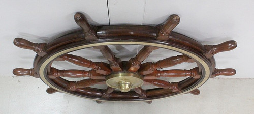 Timone a ruota per barca in teak – Inizio XX secolo