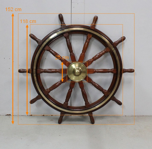 Timone a ruota per barca in teak – Inizio XX secolo