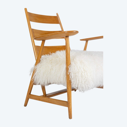 Pair of “lounge” armchairs in blond beech. 1950s