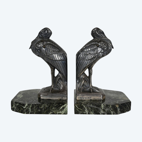 Paire de Serre-livres « Hérons » signés M. Frécourt, Art Déco – 1920