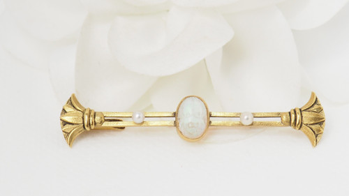 Broche barrette en or jaune opale et perles