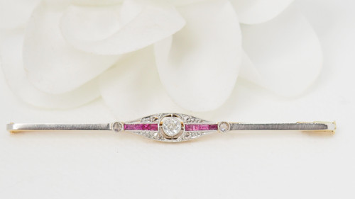 Gelbgoldene Rubin- und Diamant-Barrette-Brosche