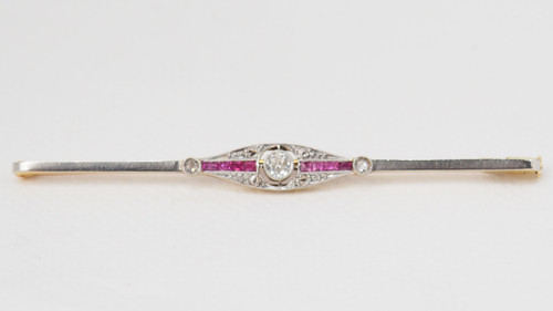 Gelbgoldene Rubin- und Diamant-Barrette-Brosche