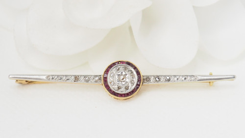 Broche barrette en or jaune rubis et diamants