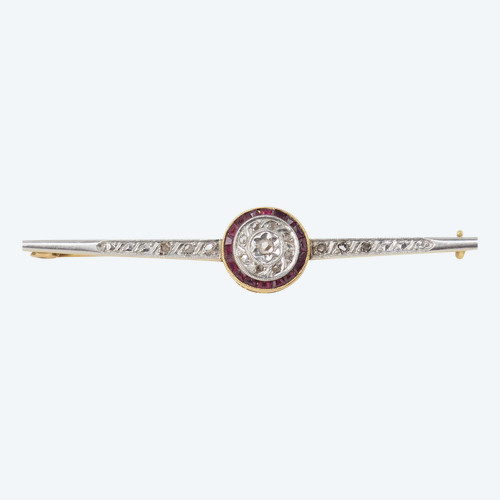 Broche barrette en or jaune rubis et diamants