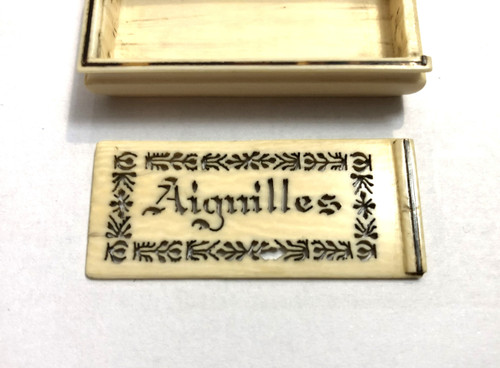 Old carved and openwork ivory needle box Travel/sewing kit Late 19th century