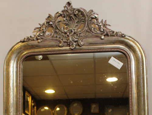 Specchio da camino in foglia d'argento in stile Luigi XV 80 x 114 cm