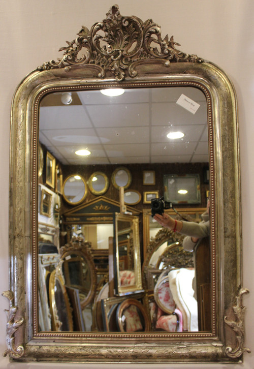Specchio da camino in foglia d'argento in stile Luigi XV 80 x 114 cm