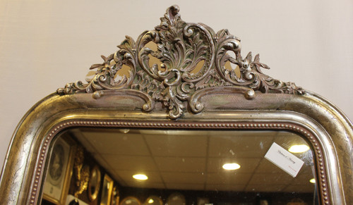 Specchio da camino in foglia d'argento in stile Luigi XV 80 x 114 cm