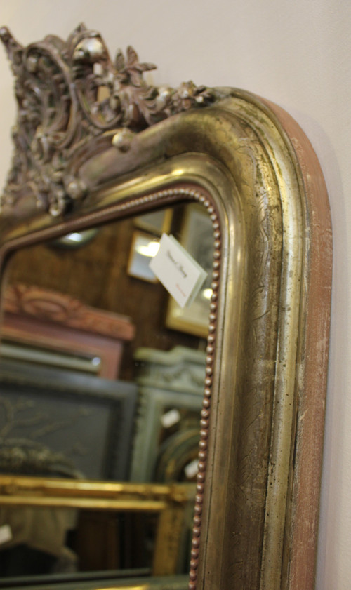 Specchio da camino in foglia d'argento in stile Luigi XV 80 x 114 cm