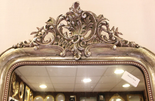 Specchio da camino in foglia d'argento in stile Luigi XV 80 x 114 cm