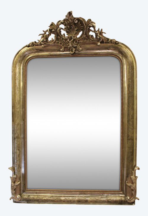 Specchio da camino in foglia d'argento in stile Luigi XV 80 x 114 cm