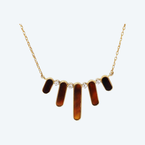 Collier en or jaune, Ecaille de Tortue et diamants