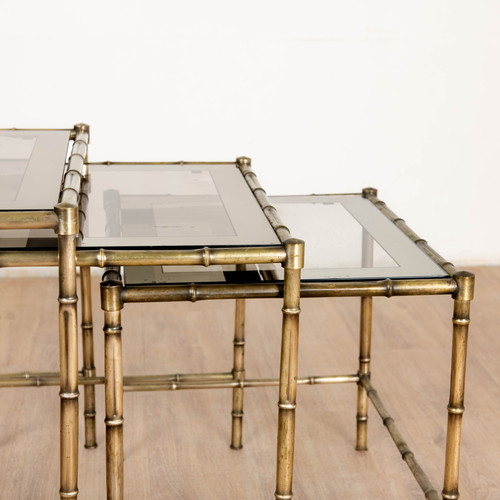 Ausziehbarer Tisch aus Messing, Bambus und Glas, 1970