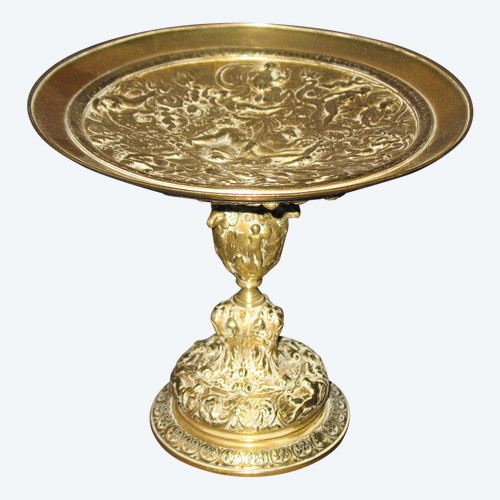 Small bronze pocket cup decorated with bacchanalia in the Renaissance style