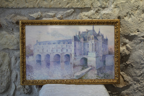 Acquerello 'Château De Chenonceau' di Marius Robert datato 1912