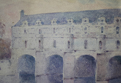 Acquerello 'Château De Chenonceau' di Marius Robert datato 1912