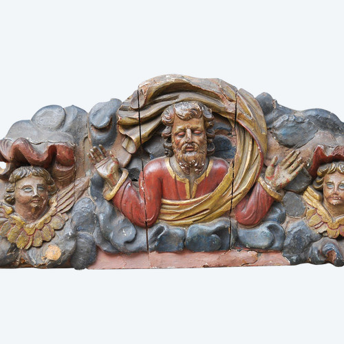 Grand Bas Relief Bois Sculpté XVII ,dieu Le Père