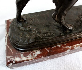Bronzo "Cane da caccia alla fermata" di E. de Gaspary - Fine XIX secolo