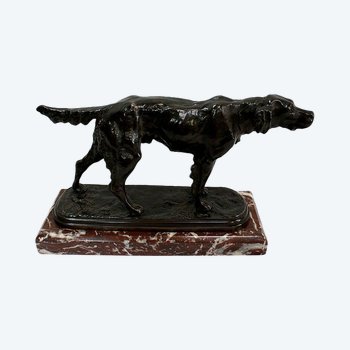 Bronzo "Cane da caccia alla fermata" di E. de Gaspary - Fine XIX secolo