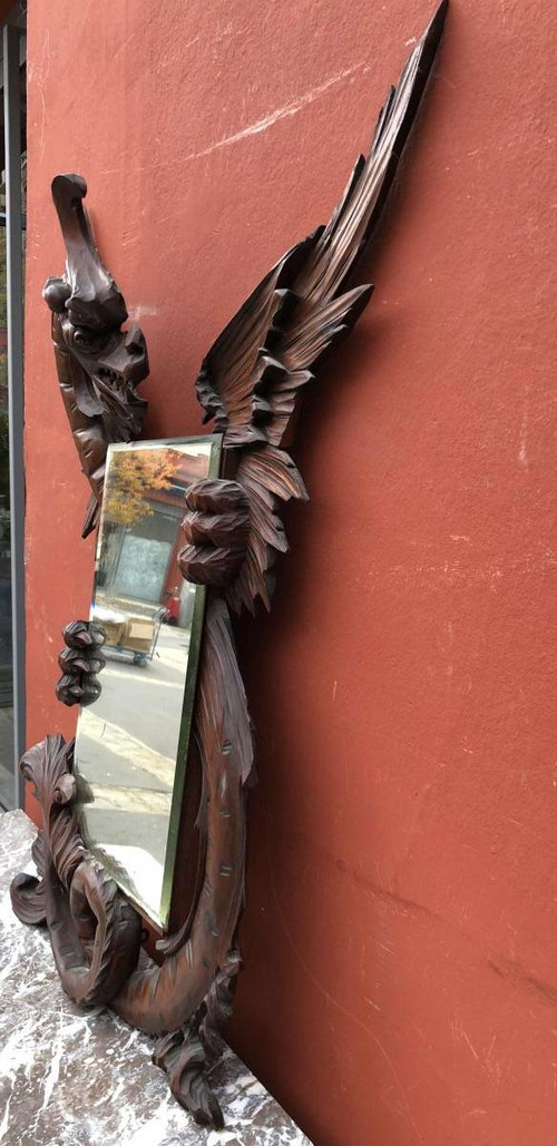 Old Carved Wood Dragon Mirror In The Taste Of Viardot